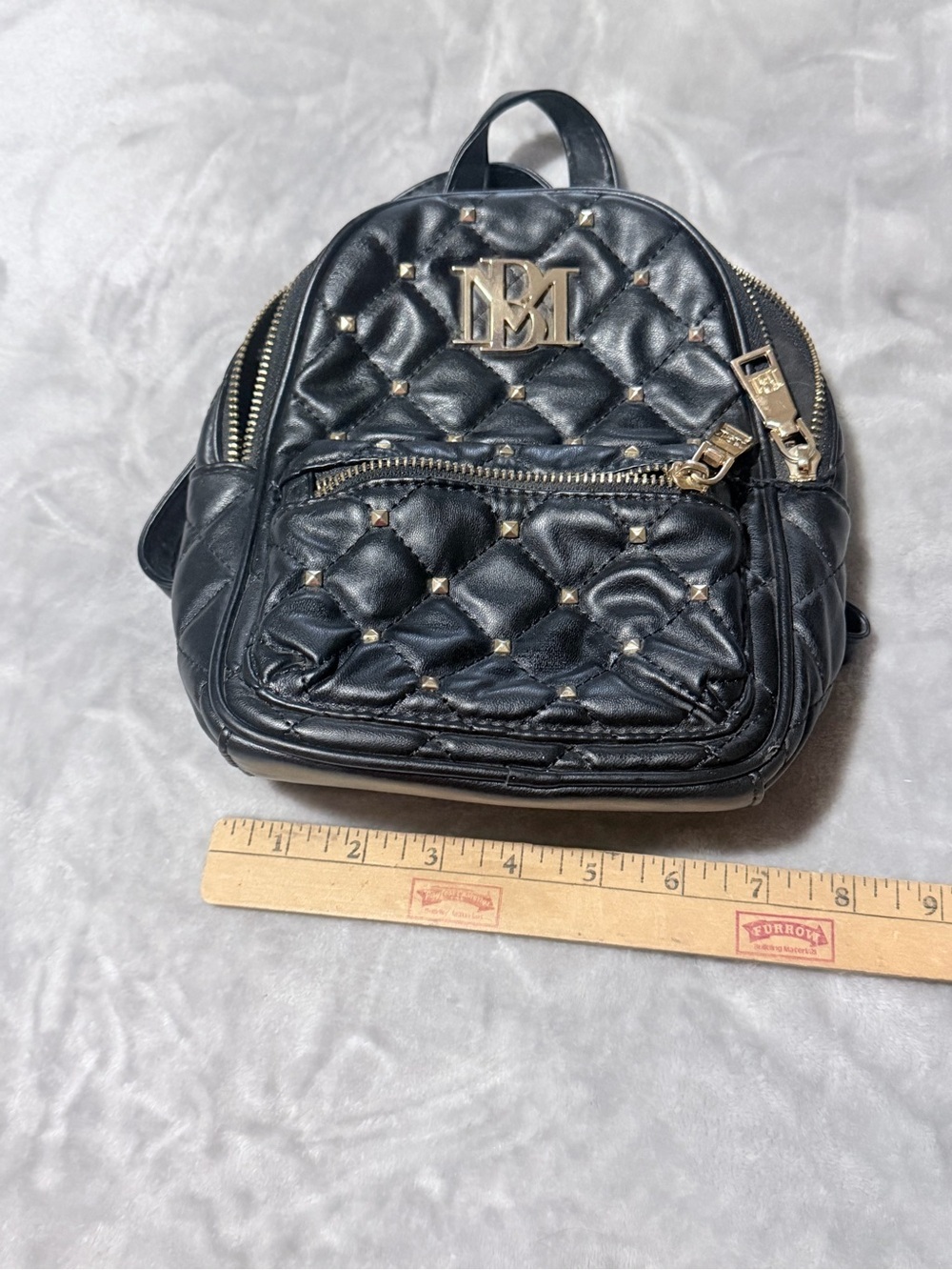 Badgley Mischka Black Quilted Mini Backpack with Gold Hardware - Picture 12 of 13